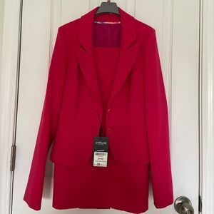 PRETTY ONE Luxury Bright Pink Blazer & Skirt Set. Elegant Suit for Women SİZE 36